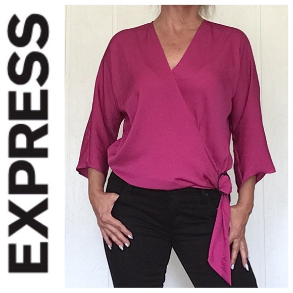 EXPRESS FAUX WRAP PINK BLOUSE NWT MEDIUM - Picture 1 of 12